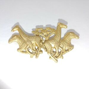 Gold Tone A J C Safari Brooch Pin Stunning Zebras Giraffes Plains